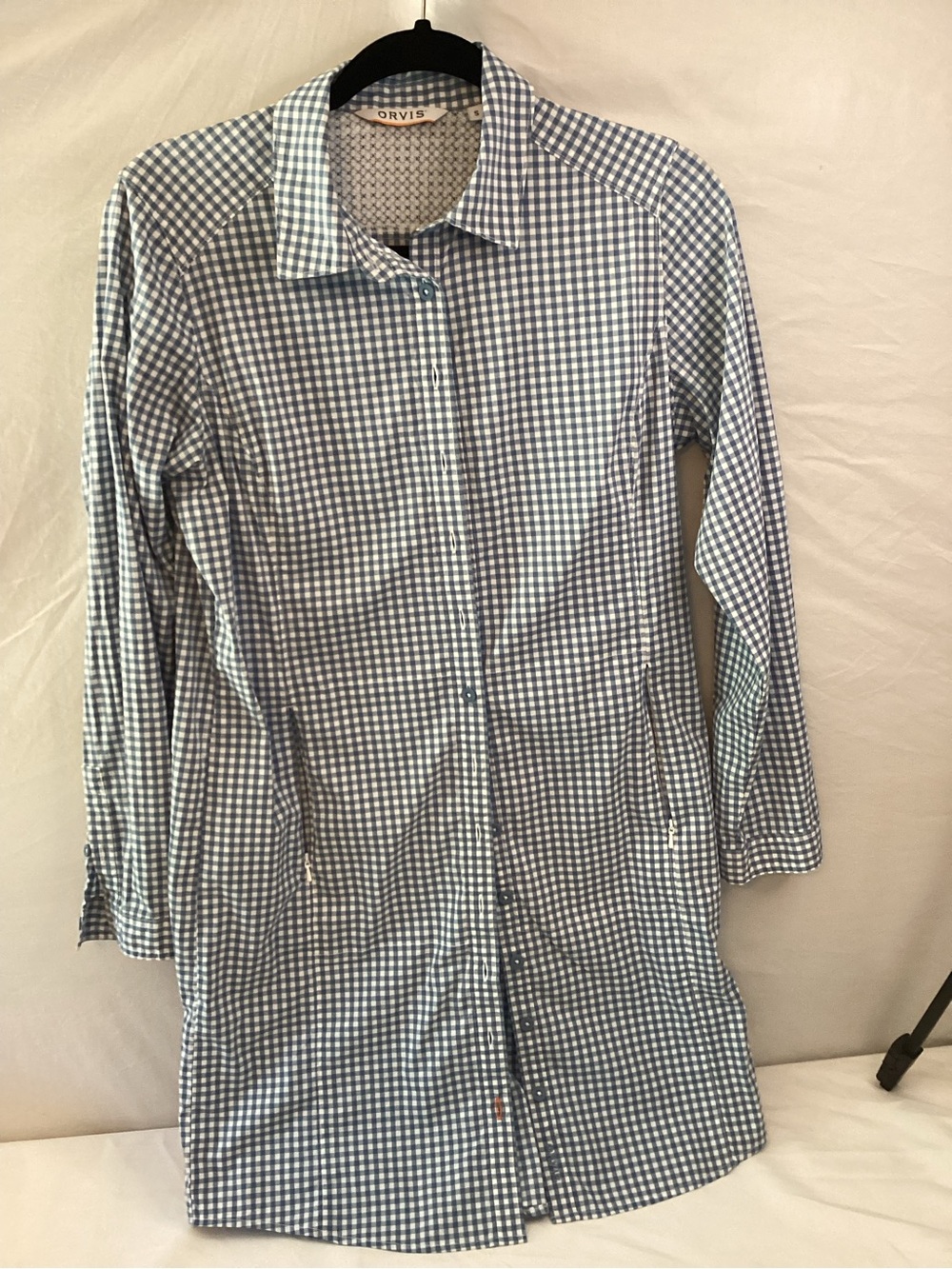 Orvis Women’s  Light Blue and White Gingham Button Dress Size S